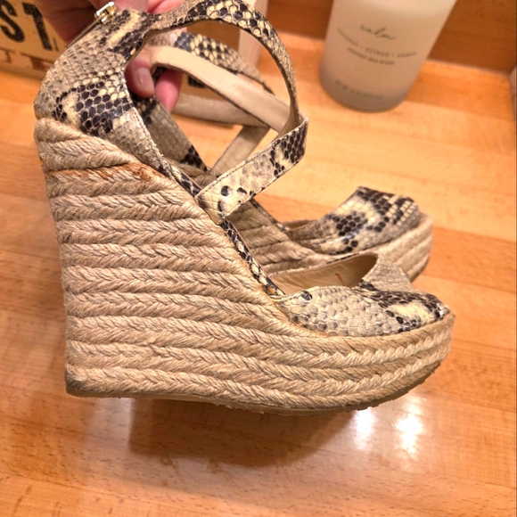 Jimmy Choo Snake Embossed Heels Espadrille Sandals Platform Python 37/6.5 - Picture 9 of 10